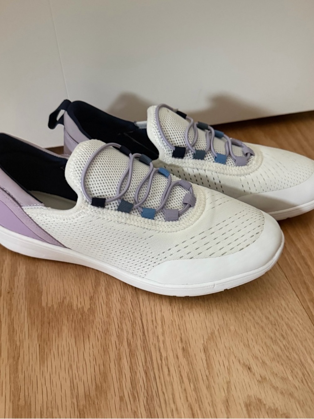 Kelly & Katie Cream and Lavender Slip-On Knit Sneakers
